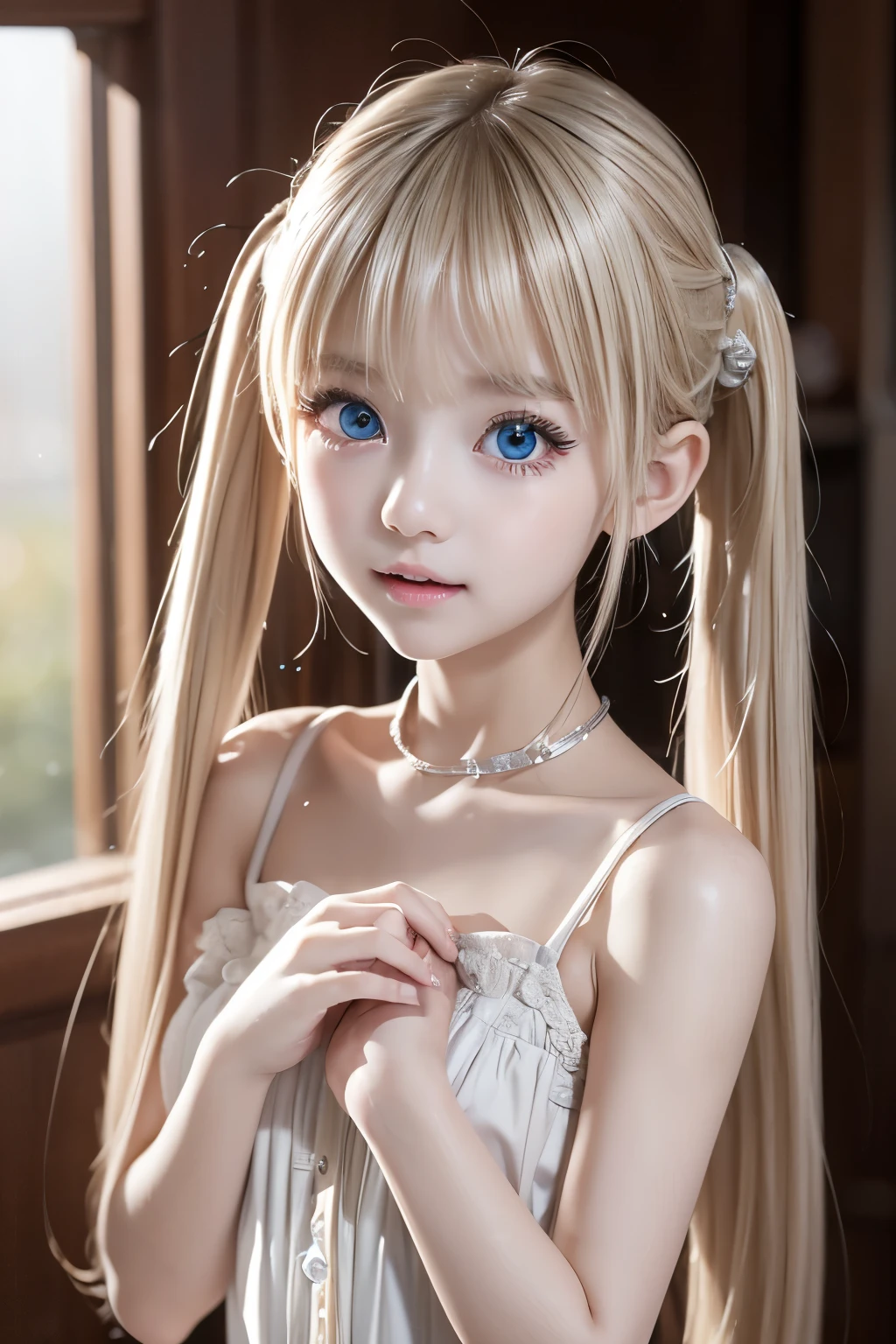 ◎( Highly Detailed CG Unity 8k Wallpaper),  World's Most Beautiful Artwork , *******************, , Blonde,  twin tails, Slim and young body,  white skin, Clothes with exposed shoulders, A young girl with a beautiful face, bubble, shiny bubbles, bubbles, color shining in bubble, reflective bubbles, bubbles, bubbles all around, turning into bubble