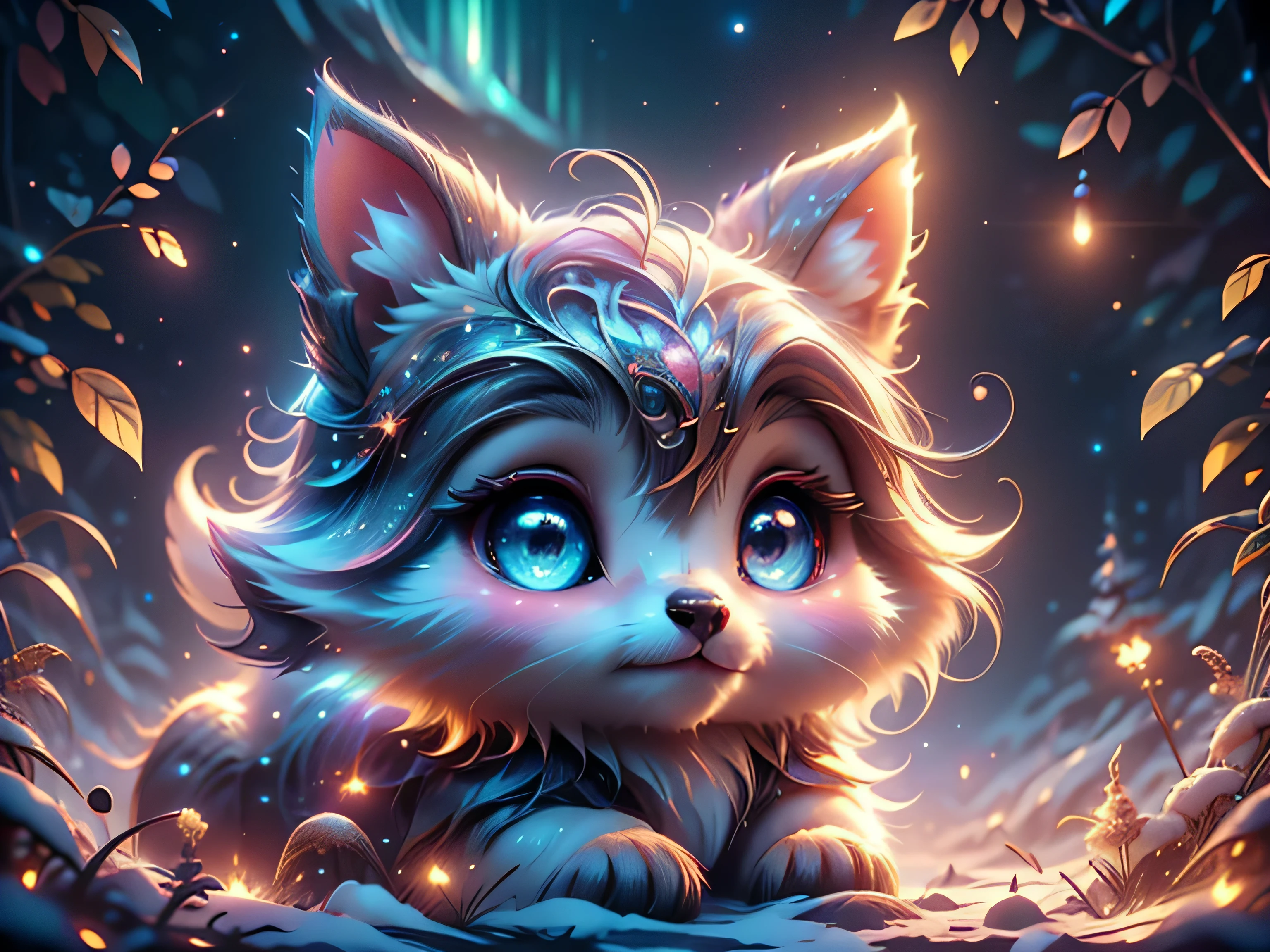 Magical Fantasy Creature, (Best Quality, Masterpiece, Representative Work, Official Art, Professional, Super Detailed, 8k:1.3), (Photorealism:1.2) Super Cute, Big Eyes, Soft, Soft Nose, Fluffy, Double-Toothed Smile, Aurorastyle, Highly detailed Dynamic shot of majestic adorable baby reindeer, high quality, beautiful masterpiece, fantasy creature, kawaii, digital art, glowing sparkles, Realistic, Beautiful, Stars in Eyes, Soft Volumetric Light, (Backlight:1.3), (Cinematic:1.2), Intricate Details, (ArtStation:1.3), --auto --s2