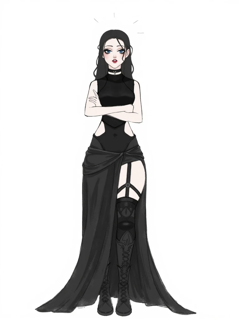 Wednesday Adams, the iconic and gothic character from The Addams Family. The costume should be highly detailed and accurately depict Wednesday's appearance and features, including her distinctive black dress and braids. The image should show Wednesday in a stoic and introspective pose, with her body posture and facial expression conveying her intelligence and wit. The lighting should be natural and atmospheric, and the overall aesthetic should be gothic and mysterious. The image should be rendered in a realistic style, using vibrant and lifelike colors and highly detailed textures. The composition should be dynamic and engaging, with Dora's costume serving as the main focus of the image.