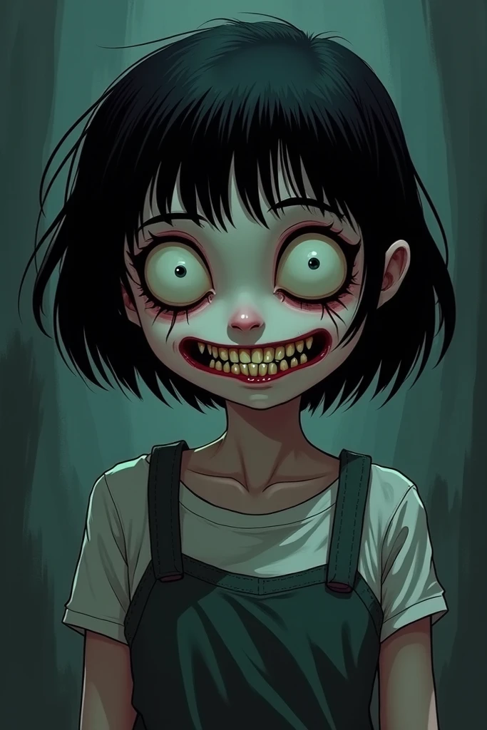[(Junji Ito:1.5), detailed manga line art illustration of creepy girl, dark, black and white, scared, horrified, terrified, insane, creepy, unsettling, disturbing, (horror manga style), twisted, warped, psychological horror, grotesque, morbid, surreal]