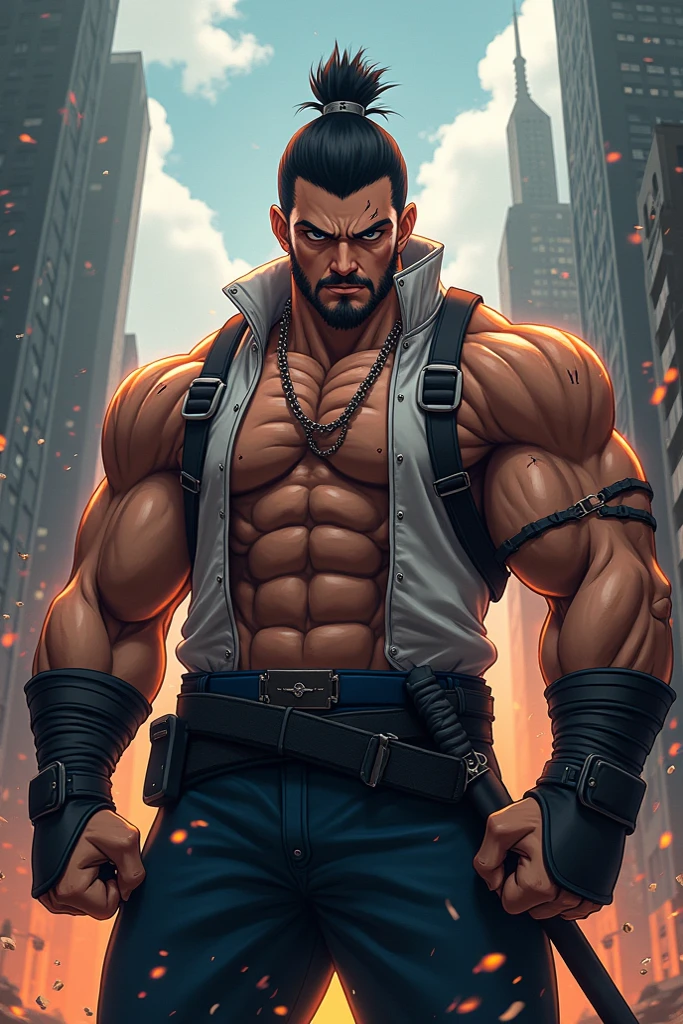He has long, flowing white hair. His piercing white eyes shine with intensity. Clad in sleek black attire adorned with a mysterious hood, he exudes an aura of enigma. Towering with an imposing stature and a chiseled physique, he commands attention and respect. He is a Grimreaper by trade.