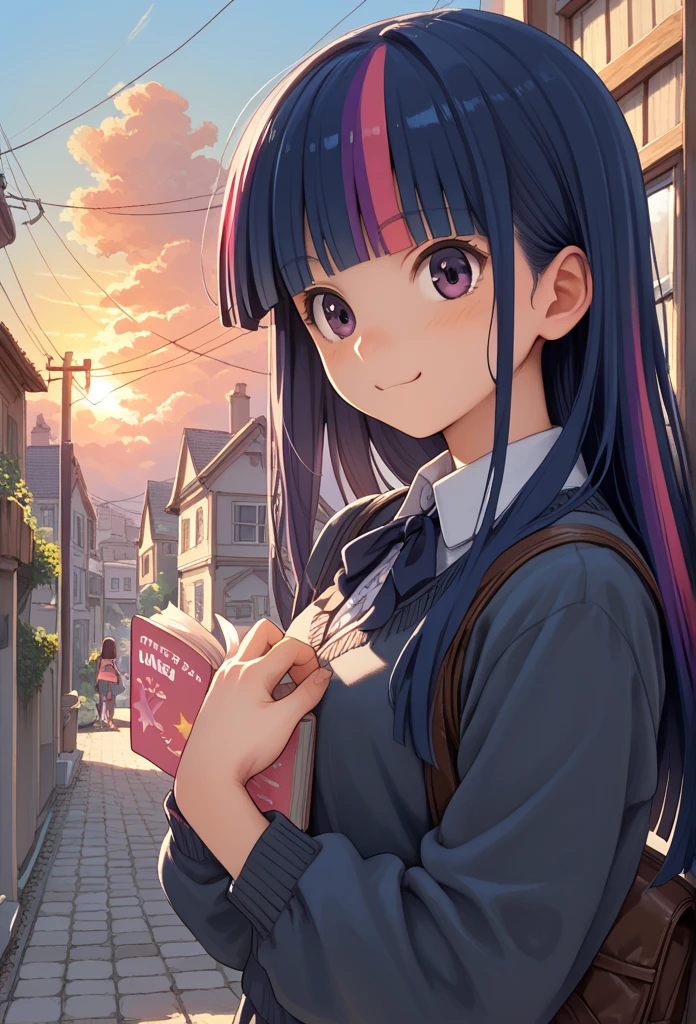 Twilight sparkle looking at sunset Comic e-book anime illustration three panels HQ close up pop-up apartments face worry Manga 