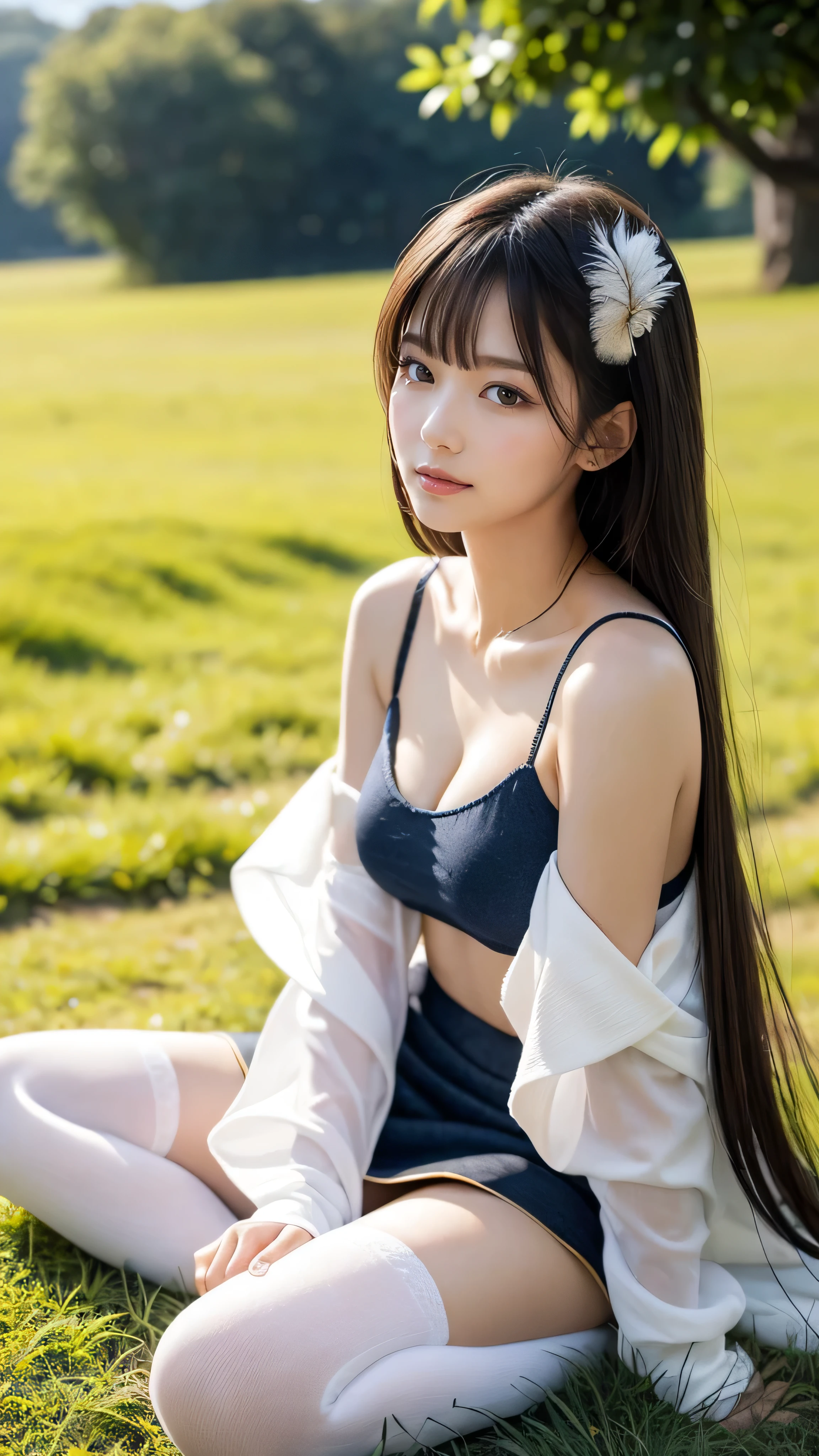 (masterpiece, highest quality:1.4), Award-winning portraits, 8k, 85mm, alone, Beautiful Face, Delicate girl, (Cheerleader、On the grass), Sophisticated, cute, 15 years old, RAW Photos, Confused, High resolution, Sharp focus, Background Blur、(((flat 、thin and delicate body、Childish atmosphere)))、Glossy short bob、Mole on the left cheek、 Dark blue eyes、the skirt is swaying in the wind、Hair swaying in the wind、sexy、flexible legs、naked