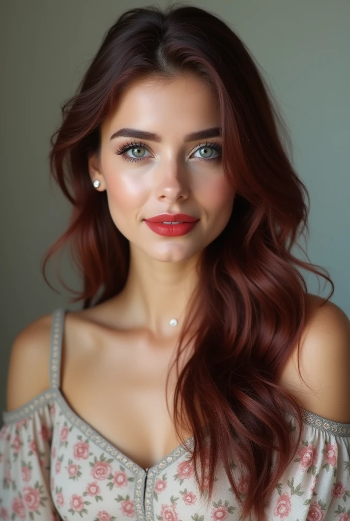 Joven pelirroja de pechos muy grandes labios medianos y ojos azulez