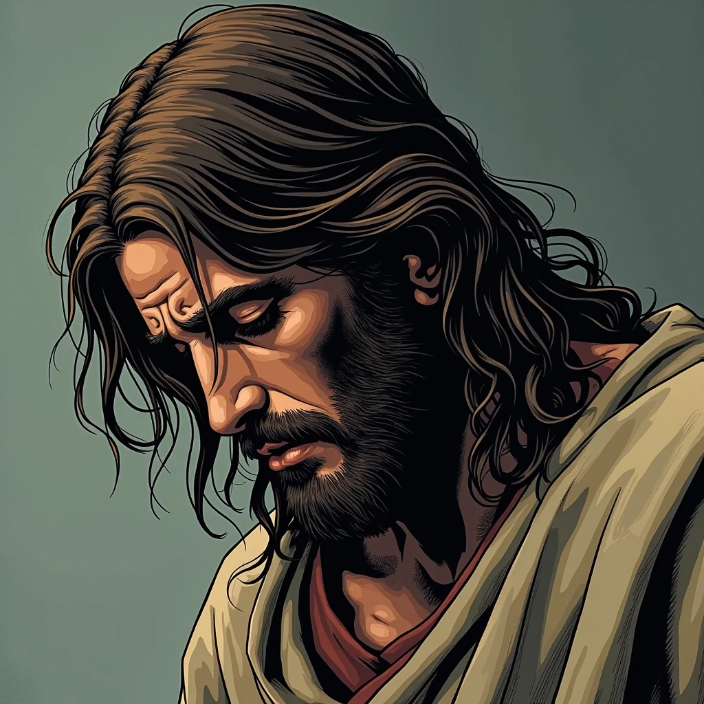 Jesus  en la cruz, anime de una pieza, hombre, aretes, cara, cabello verde, jewely, enfoque masculino, aire libre, cabello corto, symmetrical body, retrato, cinematography lighting, alto contraste, Art Station, arte conceptual del personaje, 8K, fondo simple, cicatriz sobre un ojo