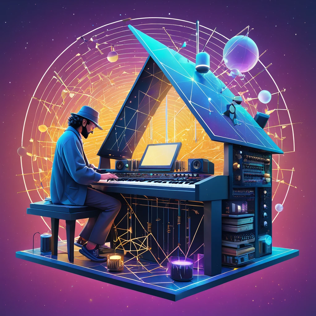 low poly'' wizard of analog synthesizer'' cover art  golden ratio, bard flak ,  thomas kinkade ,  Sam Spratt, Ferdinand Knabb, Makoto Shinkai and Lois van Baarle, art