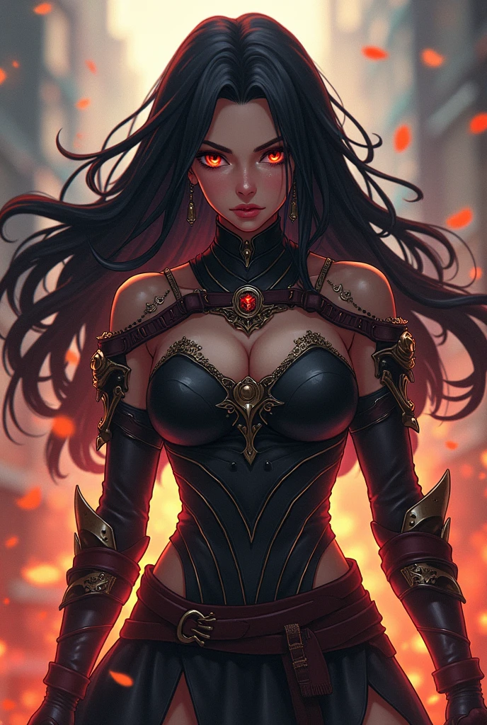 1girl, sexy tiefling, (red skin:1,5), (red black long floating hair), ((perfect demonic eyes)), pointed ears, (black horns:1,3), (huge breasts), (voluptous body), ((black priestess dress with cleavage)), black fingernails, ((dynamic pose)), volumetric lighting, best quality, masterpiece, realistic, anatomically correct, (strong cinematic lighting), ((rim lighting)), stunning details, intricate details, 8k post-production, High resolution, super details, trending on ArtStation, sharp focus, depth of field f/1.8, studio photos, (((looking at camera)))