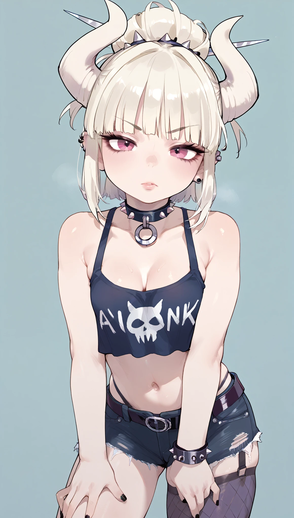 anime girl with horns and a tank top with a red background, oni horns, anime monster girl, satan daughter, in an anime style, kantai collection style, mika kurai demon, demon girl, konachan, white horns queen demon, demon anime girl, marin kitagawa fanart, octan, in anime style, with horns, shikamimi