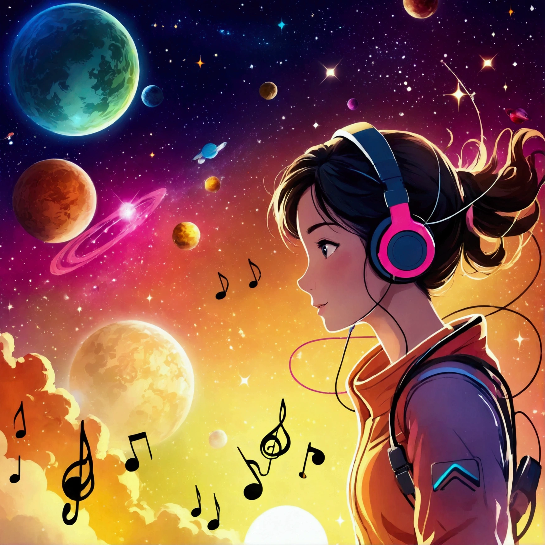 space with music bright colors