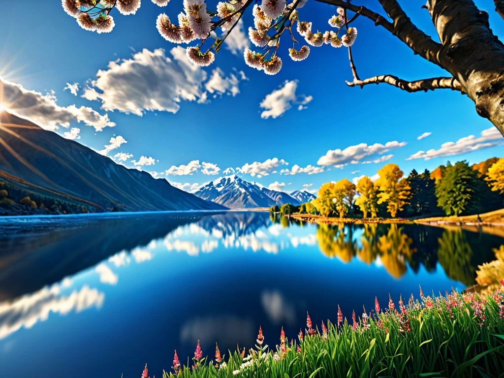 Masterpiece , Best, High Quality , extremely detailed CG unity 8k wallpaper, The landscape, En plein air, Skysky, clouds, Skysky, No human , mont, The landscape, Eau, The tree, blue Skysky, Eaufall, precipice, naturey, lake, flod , cloudsy skies, award winning photography, bokeh, depth of fields, HDR, full bloom, color difference, Photorealism , The is very detailed, extremly high detail , Trending , iintricate, High Details , dramatics, art in the middle of the journey