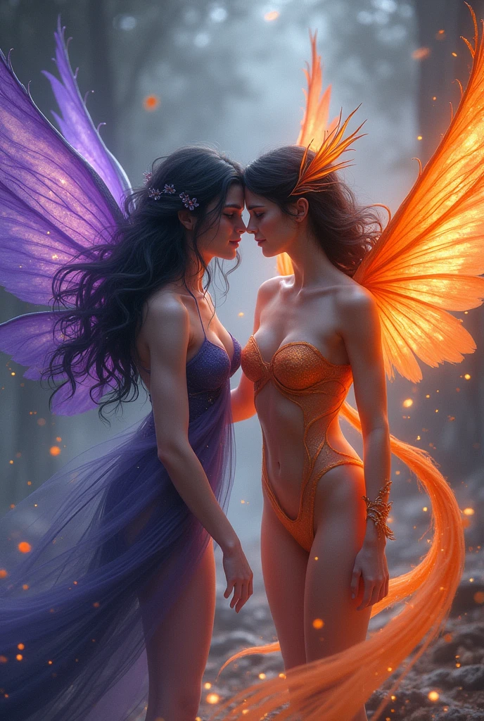 White Background、Professional Lighting、(((Professional Lighting 1.5)))、Translucent skin texture、Beautiful Skin、Beautiful Skin、、(((Tiny Bra 1.5)))、(((High Leg 1.5)))、(((See-through 1.2)))、fluttering feathers、Ecstasy of Musical Notes、((Nude 1.5))、Face close-up、Professional Lighting、Flowing hair and clothes、(((kissing pose 1.4)))、２People Girl、