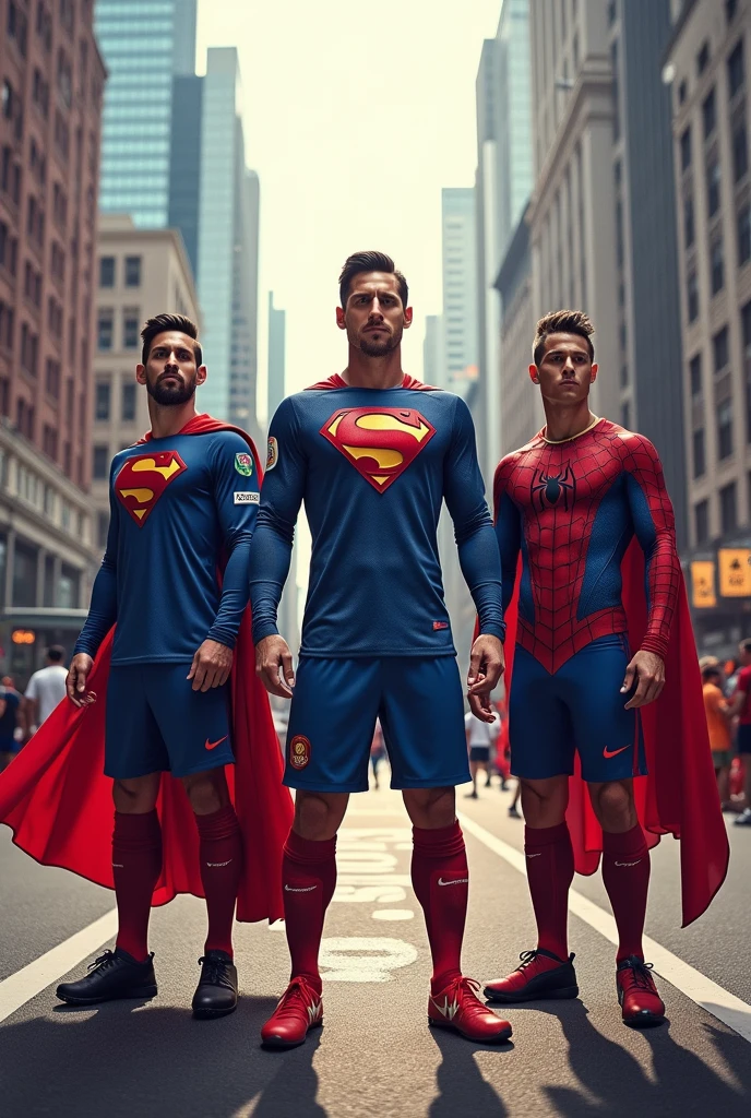 Make a version of Ronaldo vs messi like superman vs batman poster facing side in view