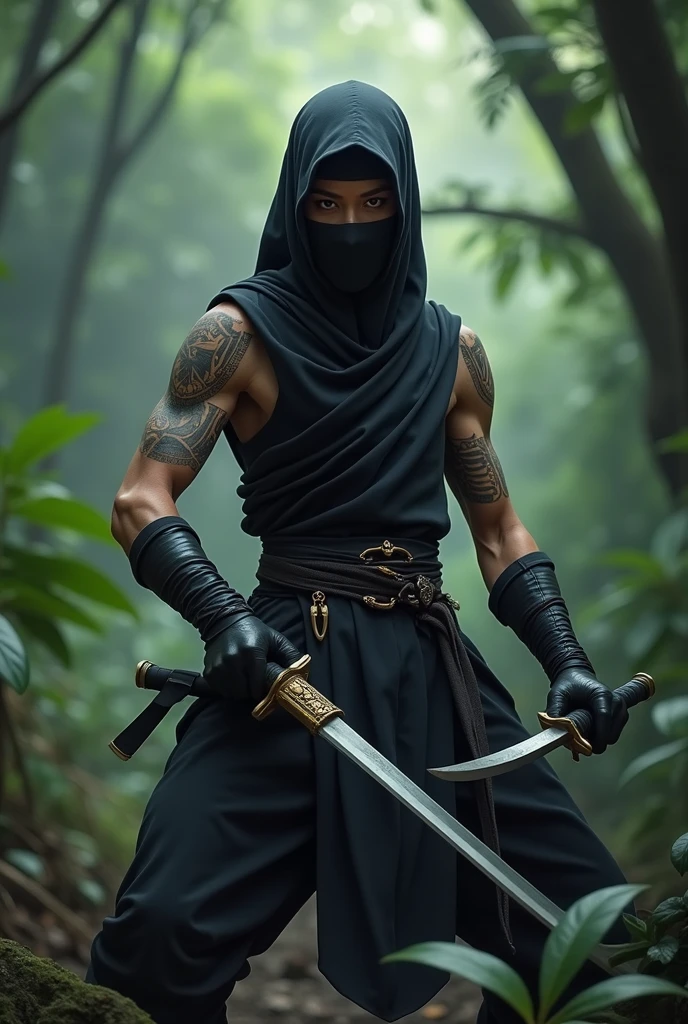 A ninja holding a nunchaku 