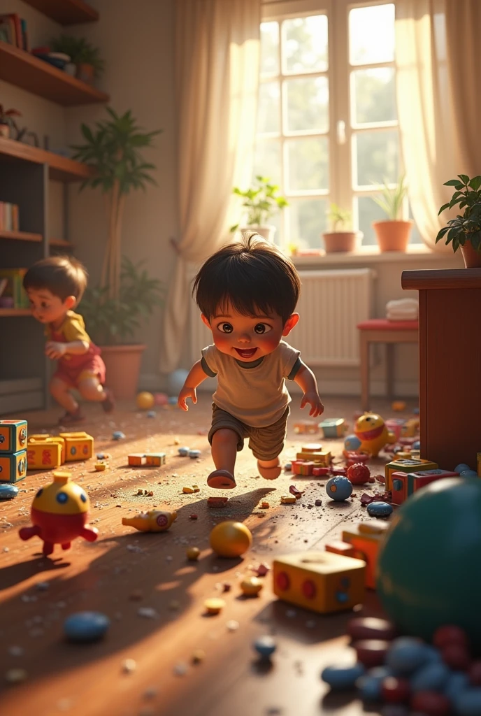An image of a child running away from home and his surprised relatives