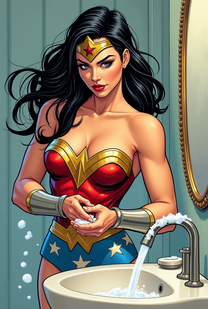 marvel Deadpool putting Head of Wonder woman in toilet in bathroom 