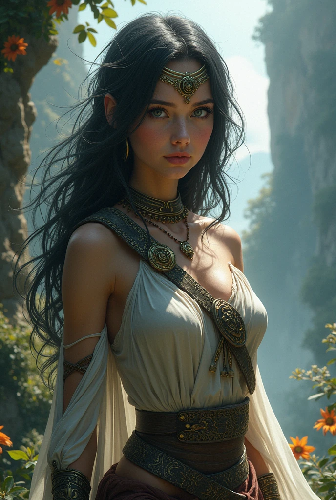 high detail, face, anatomical, (landscape:0.8), 85mm prime, (8k wallpaper), collarbone, blonde dreads, dark black hair, forest and trees on the foreground, 8k, greens, tough detective case, light brown hair, landscape with texture, cinematic lighting, good lighting, in the style of futuristic psychedelia, over exposure, (masterpiece), ancient Egyptian influences, adult (elven:0.7) woman, concept art, dslr, pixelart, Extreme Wide Shot, harmony, Clint Langley, ( detailed skin:0.8), Liquid state, (glossy:1.6), big oak and maple trees, eyelashes, atmospheric depth
