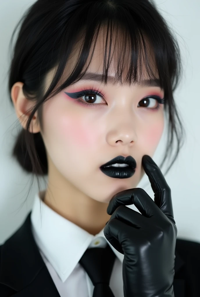 25-year-old Korean, Beautiful Face, smile, K-POPアイドル, （Completely naked），（nsfw）、Black Eye Shadow、Black lipstick、Goth, （Completely naked），（nsfw）、
