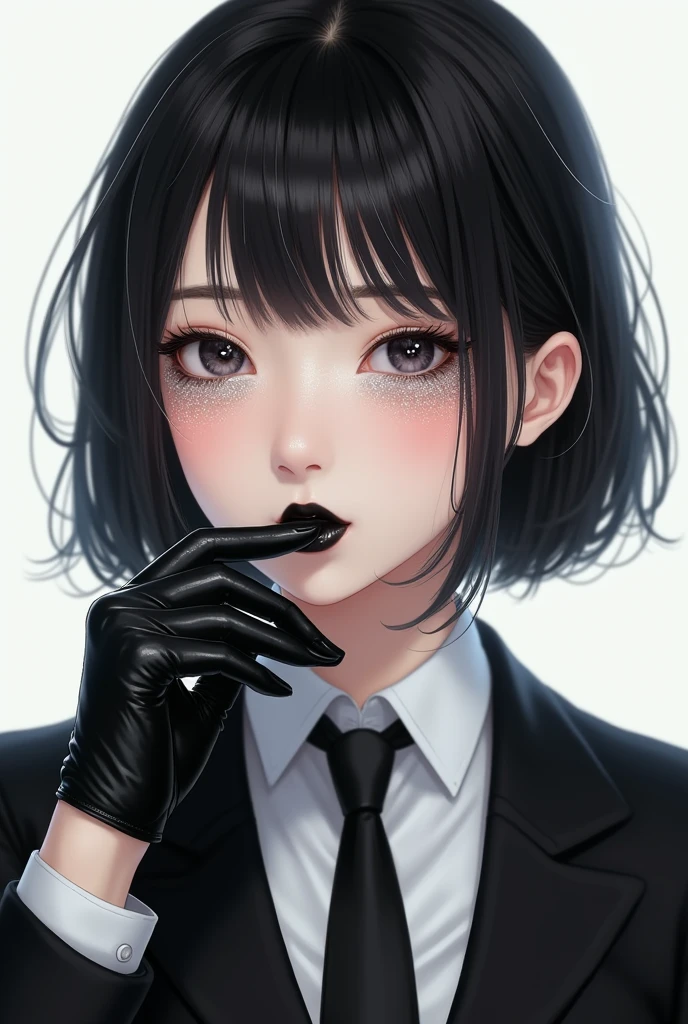 best quality, ultra high res, (anime realistic:1.4),1girl,night,wet,rain,Take a cigarette,((moking)),black hair,blue eyes,black suit, black suit pants,tie white shirt,right eye mask,