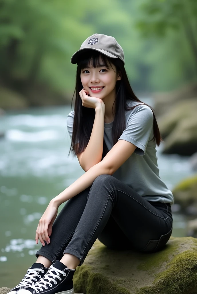 Cute moves、cute smile、,delicate body,small breasts,black haired,long hair、outdoor、body whole、rain、Upper body、Jacket、hoodie, open Jacket、Upper body、