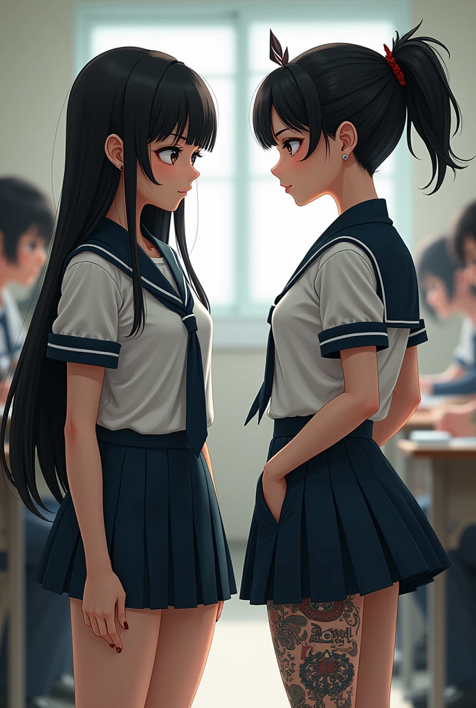 Best image quality, Japanese Classroom, In underwear, Flip up the skirt, Embarrassed face, woman, Black Hair, Bob Hair