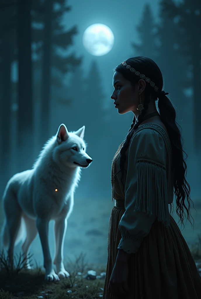 A Native American woman dancing for the werewolf