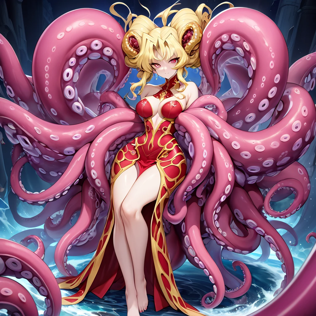 one-girl、Large breasts，Protrude the head，Heterochromia of the pupils，Pink heart-shaped pupils，Big head、Lots of detail、Cute girl，largeeyes、The background is complex、The face is close to the audience，Big orange eyes、Red blush、open open mouth、Stick out her tongue、Mouth open、Happy emoji，Milky white liquid，Giant octopus catches the maiden、Long dress，The tentacles grab the arm，The tentacles are wrapped around the crotch、Tentacles grasp the buttocks、Tentacles grasp the legs，Under the water、20+tentaculata，There are many smaller eyes on the tentacles，Black Castle Background，Octopus tentacles，The tentacles are covered with eyes，Tentacles wrap maiden，Lots of details，monstergirl，Under water，wonderful dress，dark castle background，black lence stockings，Tentacles wrap around the body，The body is wrapped in many tentacles，A large amount of colored mucus，Bust，Face close to camera 12 years old，Cute girl imprisoned in the ruins of a building,ventania,Pink colorful hair, Colorful eyes,Beautiful outfit、Bright red sky、view the viewer,Lens flare,Dramatic, Bruising all over the body、Tentacles, Tentacle sex, vaginal, Tentacle bound legs, Tentacle bound arms, Tentacle shackles arms, Blush,