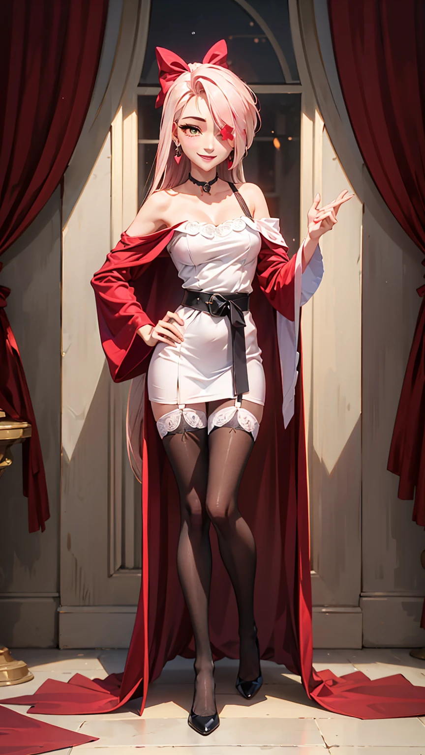 Body position: Standing, straight, symmetrical, barefoot, Lustful smile on face with red blush, 1girl
