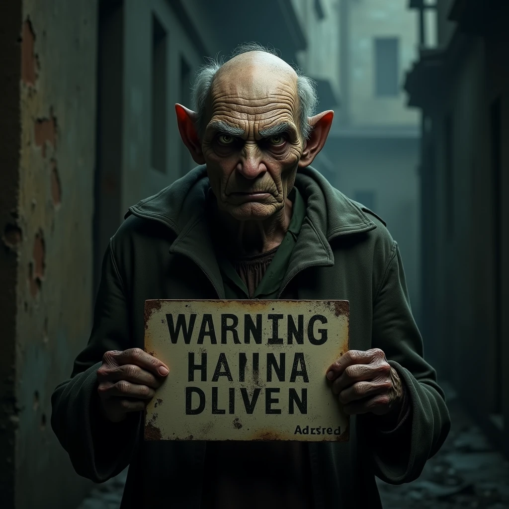 a really really really scary man holding up a sign that says "I'm coming for you alsluttbaby.... "