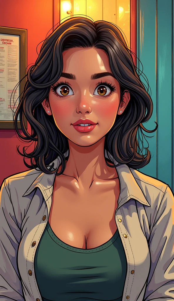 Big tits, 1girl,at home, brown eyes, black hair,(extremely detailed CG unity 8k wallpaper), (masterpiece), (best quality), (ultra-detailed), (best illustration), (best shadow), ultra-high res, (photorealistic:1.4), (open shirt)), (sexy shirt), no bra, collarbone, no panties, (((big breasts:1.2))), (light silver hair:1.2), looking at viewer, light smile, upper body, makeup