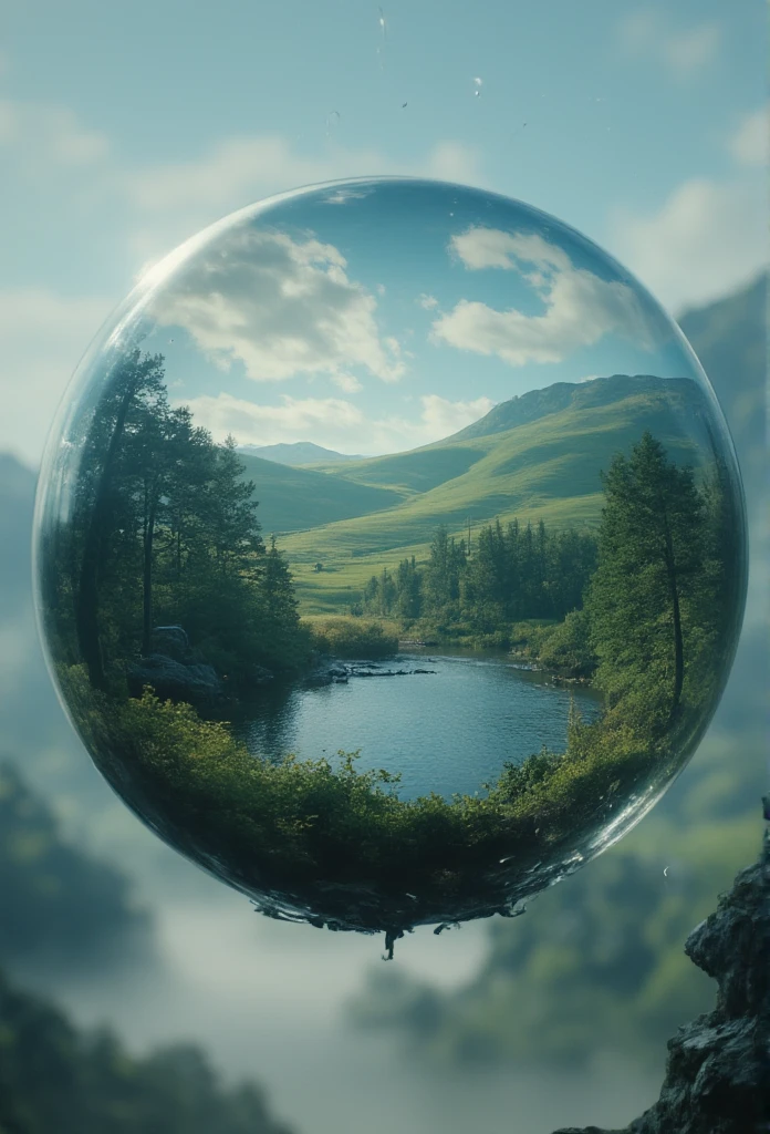 Double Exposure, A realistic idyllic scene like the one in the photo can be seen inside a magical glass ball