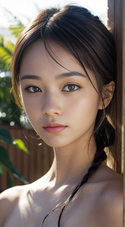 20 year old cute Japan woman, ((Extremely precise and accurate anatomy:1.0)), (Highest quality realistic skin textures:1.6), clean and glowing skin, Thin Skin, mesh, (Enhances the beauty of skin texture:1.2), ((((The texture of each individual hair, long and delicate lashes, Beautifully trimmed eyebrows, Facial pores, Detail of blood vessels in the white of the eye, Thin and visible capillaries in the skin)))), (Realistic as a photo:1.4), (Very realistic:1.4), (Improvement of quality:1.4), Realistic lighting, Backlight, A gentle light that illuminates the face, Ray Tracing, Bright light, (Smoother lighting:1.05), (Improving the quality of cinema lighting:0.9), 32k, fine grain, Detailed face, (Film Grain:1.1), (Natural smile:0), Accentuates body lines, High resolution, Natural look, Kind eyes, Delicate light and shadow, Clear skin, Graceful Pose, Beautiful Eyes, Sharp details, Soft light reflection, Beautiful contours, Delicate skin tone, Natural background, Natural poses in everyday situations, Extremely fine detail, Lora Style