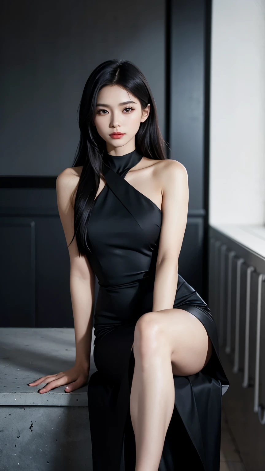 (best quality，4k，8k，high resolution:1.2)，Ultra - Detailed，realistic，photorealistic:1.37，Ponzi hair，Extending legs, small breasts, ((Ahegao:1.37, Tongue out, eyes crossed)), Like:1.8, long hair with a dress on