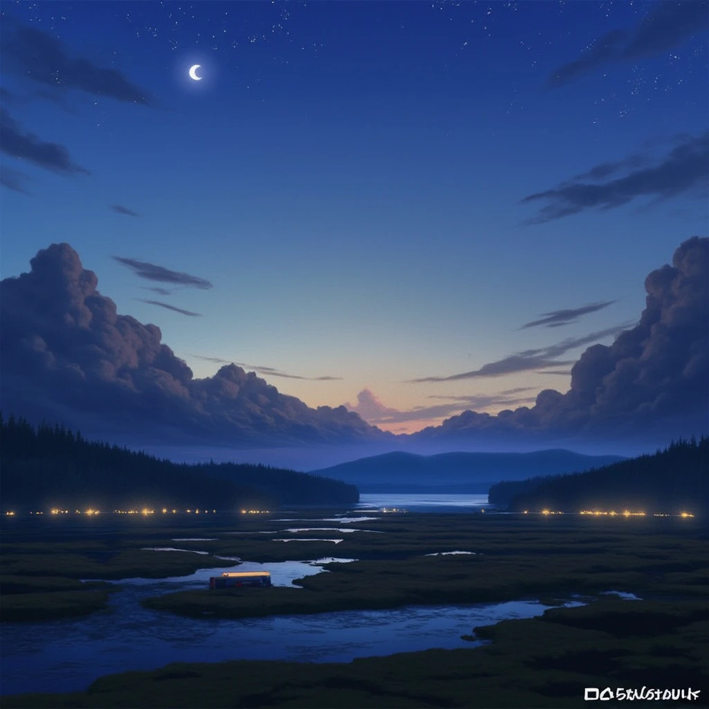 High quality masterpieces, landscapes, clouds, anime train passing water bodies on railway tracks in the distance, bright starry sky. traveler, romantic lights, pixiv, concept art, lofi art style, reflection. Makoto Shinkai, rophy art, beautiful anime scenes, anime scenery, detailed scenery — width 672, Makoto Shinkai's style, Makoto Shinkai's style, enhanced details.  