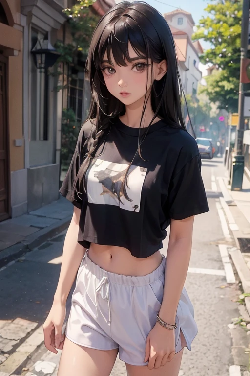 A girl is in、sobu、brightly、The shirt、skirt by the、Summer clothing、Morning、Long black hair、Upper body portrait