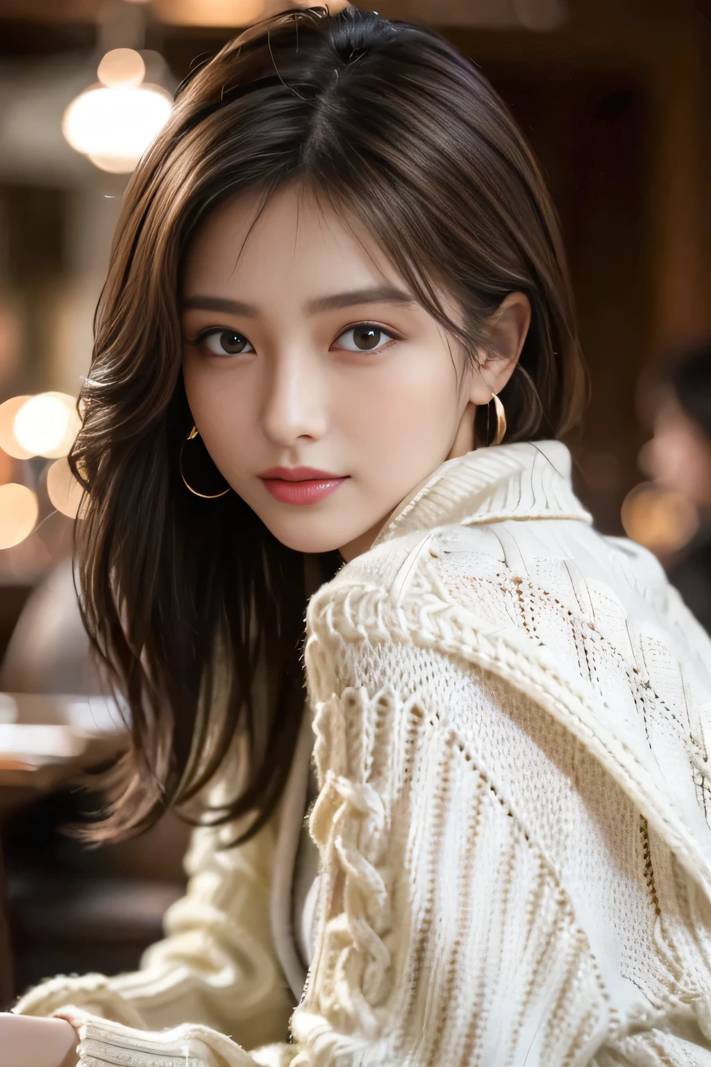 Araffe asian woman with long hair wearing a white sweater - SeaArt AI
