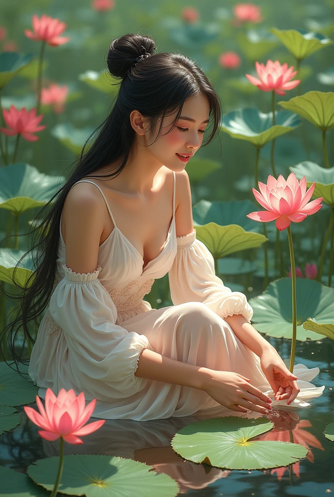 Ultra-high resolutionolution,((masterpiece))),(((best quality))),((Super detailed)),((extremely delicate and beautiful)),Cinematic light,Detailed environment,(true),Cinematic light,Detailed environment,(true),
(original photo, 4K, TRUEistic, 精緻meticulous肌膚 :1.3),masterpiece,best quality,Award-winning works,Super detailed,Depth of Field,Cinematic angle,Cinematic light,Low profile,dark scene,(Soft and warm side lighting:1.2),(high dynamic range:1.4),
(hypertrueism, Soft Light, sharp),(Super detailed的:1.2),Cinematic lighting,thunderclap,overexposure,intricate details,magazine cover,Dynamic angle,clair obscur,Emotional impressions,
(TRUEistic, photo-TRUEistic:1.37),Very detailed,photography,8k,Amazing,meticulous,best quality,Ultra-high resolution,Outstanding details,Atmospheric depth,superb technology,harmonious composition,Cinematic lighting,immersive atmosphere,Stunning visual effects,Rose red and blue,Light bronze and indigo,
Snow Lotus Leaf,1 girl,(whole body:1.1),Hanfu,Chinese clothes,Long sleeve,jewelry,Dynamic angle,view,Extremely beautiful skin,natural skin texture,Beautiful and beautiful,Atmospheric,Very detailed background,(shiny skin:1.5),