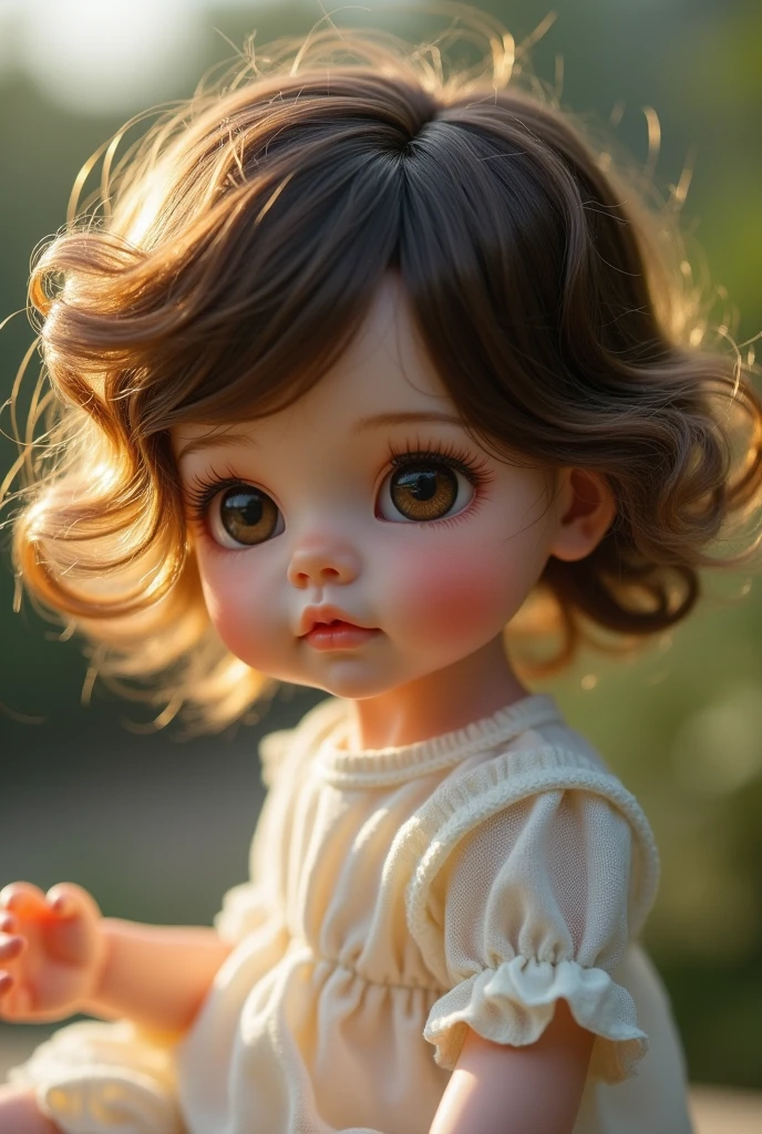 2 year old baby, , very short light brown hair,lightbrown eyes, yellow dress, minimalistic background, stop facing the camera, looking ahead