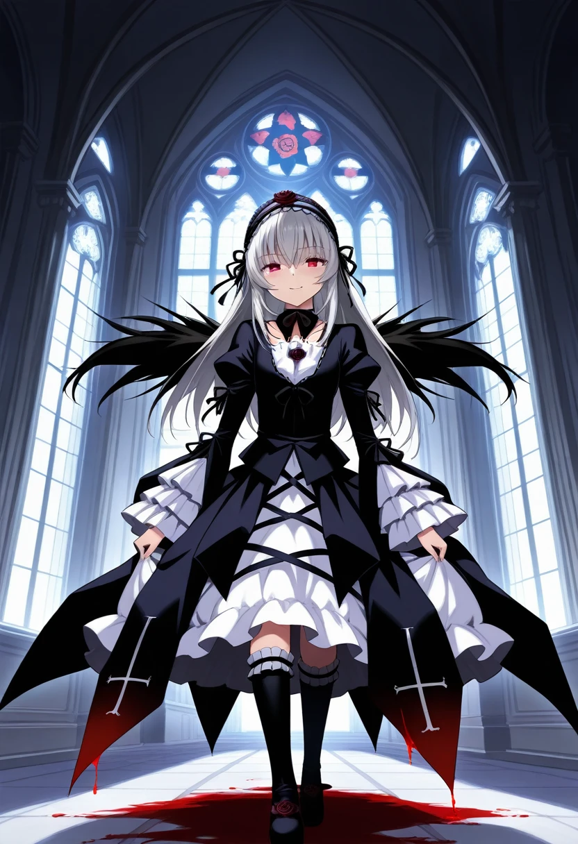  score_9,      score_8_up,      score_7_up,      score_6_up,      score_5_up,      score_4_up,  source_Anime, tag1,  tag2,suigintou, gothic Fashion Show，  beautiful details ， beautiful model ，Nightmare， （dark gothic，Steampunk gothic Victorian Style）, dark, cigarette，hell，magma，Inflammation，（紫色Inflammation：1.3），There is fresh Blood on the ground，Blood pool，dripping Blood，gothic aesthetics，One、 Rose、city、cross、Blood、教会のGrave地，Gothic Mystery、Solemn and profound，gothic， gothic lace clothing 、象征浪漫的 Rose、Grave、吸Blood鬼、witch、rest、Gothic cathedral，gothic Symbol Series