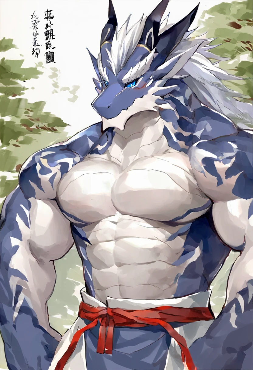 Thin macho white dragon abs Hollow abs thick arms chest rig 、sweaty skin glow profile Wearily short of breath clenching one's back teeth Knees on the floor