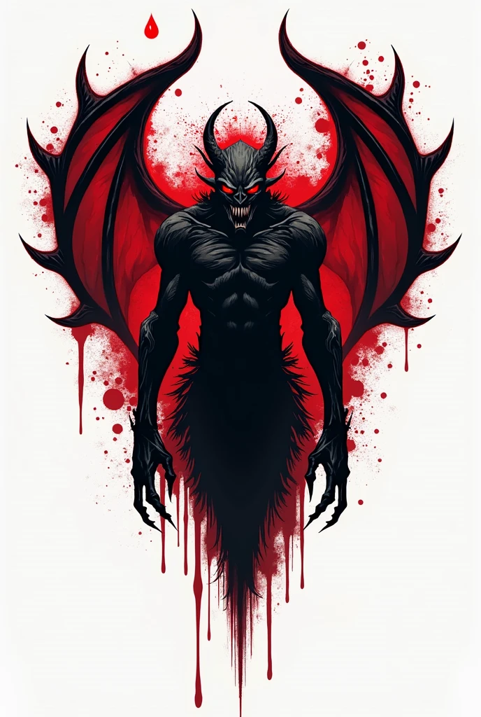 Anhangá art for tattoo, in black white and red