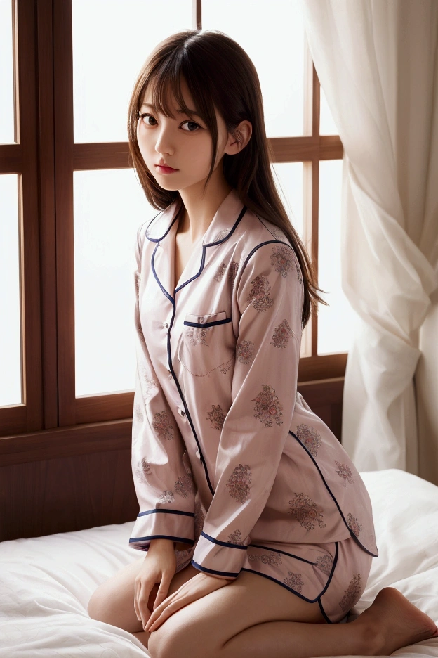 Sleeping Girl, 20 years old, Realistic,Wearing Anna Millers uniform,Open legs, Expressions of satisfaction and relief, Brown hair. Pink bed theme and some cute stuffed animals on the bed,An ultra-high picture quality,high-detail,Get up,