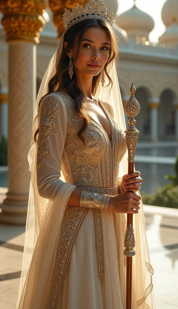 belle femme, mode, belle robe longue, Nice neckline, robe traditionnelle, corps mince, (()), Marrakech, Maroc, Instagram Photo Type, wavy hair, 4k, Realistic, HD, beau visage. Fermer
