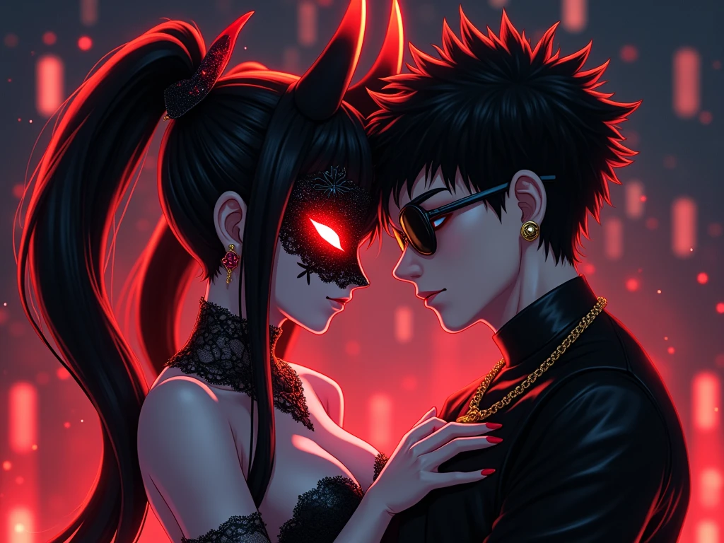 (flat color:1.1),(masterpiece:1.2), best quality, masterpiece, original, black silhouette figures of an incubus man and succubus woman, man, woman, two figures, blushing expressions