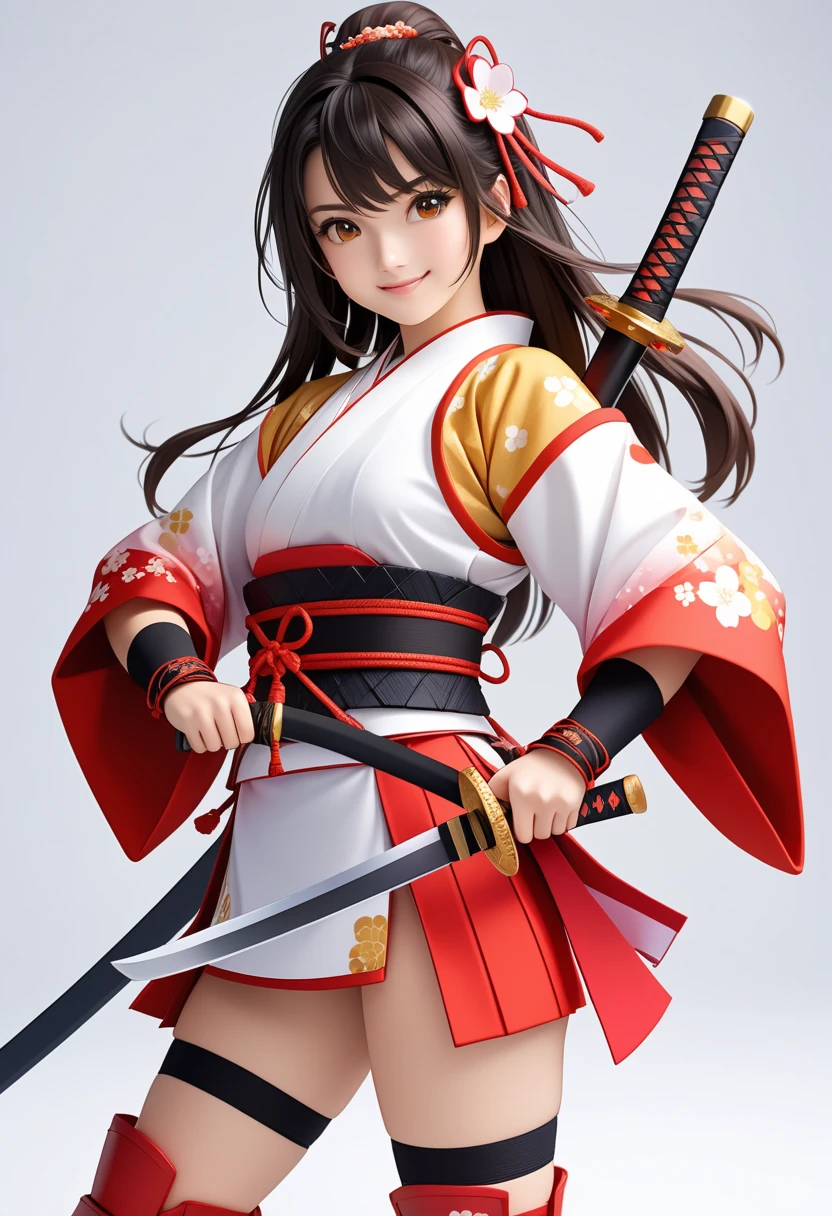 there is a woman with a very long hair and a very sexy outfit, kasumi arimura style 3/4, wearing kimono armor, masuimi max, inspired by Leng Mei, inspired by Shukei Sesson, 8k octae render photo, inspired by Ren Renfa, shikamimi, wearing kimono armour, photorealistic anime girl render