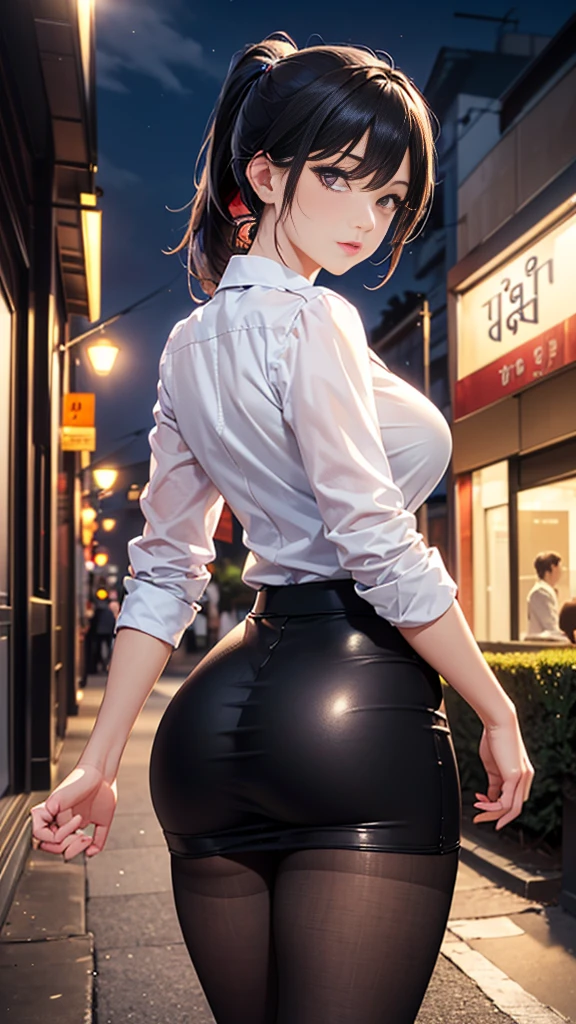 I'm watching a hot woman on her back, she's walking the streets and has a short dress that covers only the top of her buttocks... The woman is about 1.75 in height and is very beautiful, milf(on her back, wearing a short dress that covers only the top of her ass, long sleeve dress, straight and large black hair, big fleshy ass, wide hips, thick thighs, wide hips, thin waist), extremely beautiful, fair skin. (masterpiece), (silk dress), (dress with skirt covering only the top half of the ass), (well demarcated butt lines), (well defined ass, closed and tight, round and soft).