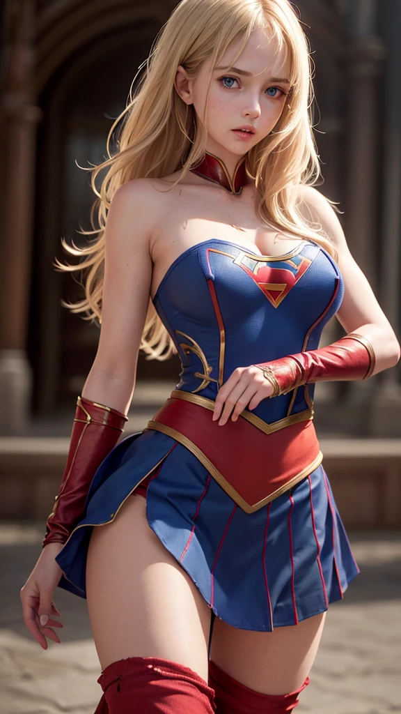 Mulher fofinha, corpo fofo, seios grandes, vestido fantasia de Supergirl,ultra realista, anime 3D