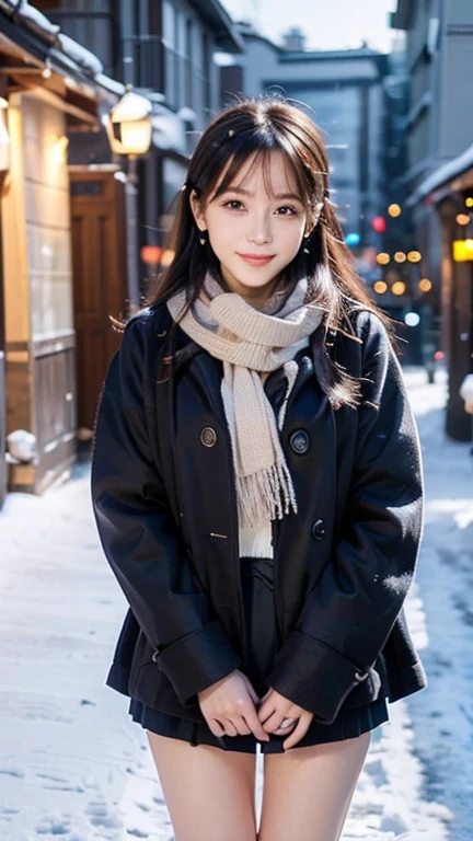 (Wore a winter uniform and scarf coat、 Close-up portrait of a girl with long hair and dull bangs:1.5)、(one person*** wearing a winter uniform and scarf coat spreads her arms and has a shy smile :1.5)、Age 25、( Christmas decorations on a street corner on a snowy winter night :1.5)、(perfect anatomy:1.3)、( completely up to your fingertips :1.3)、Photographically、photo shoot、masterpiece、top-quality、 high definition , Delicate and beautiful、 perfect face、 Beautiful detailed eyes 、 white skin、 Real Human Skin、pores、((Thin legs))、( dark haired)、  realism, 8k full body portrait,  Beautiful Women,  attractive expression, 20 years old, Tokyo Eight Cities , Winters, Shibuya Background,   Fantasia de Cena de Inverno  ,  Senior Artist ,  Santa Claus's Workshop , , ,  A Snowy Winter Christmas Eve ,, City Hut ,  beautiful artist rendering, !!beautiful!!,  Thomas Kinkade 

