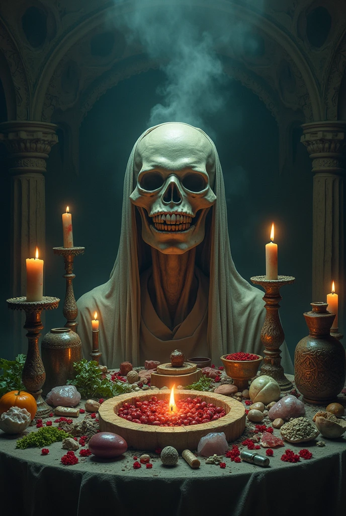 vintage illustration, ::traditional mexican skull:: with flowers and a candle, high detail, intricate, isolated, action shot