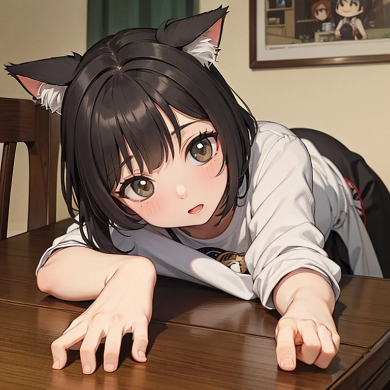 Shinomiya Kaguya, Shinomiyakaguya, Red eyes, small breasts, list brook, black fur, Red eyes, naked, saliva, drooling, sweat, suggestive pose, collar for cats, hand near mouth, expressionless, whole body, crouched, legs open, M-shaped legs, sex toys on the floor 