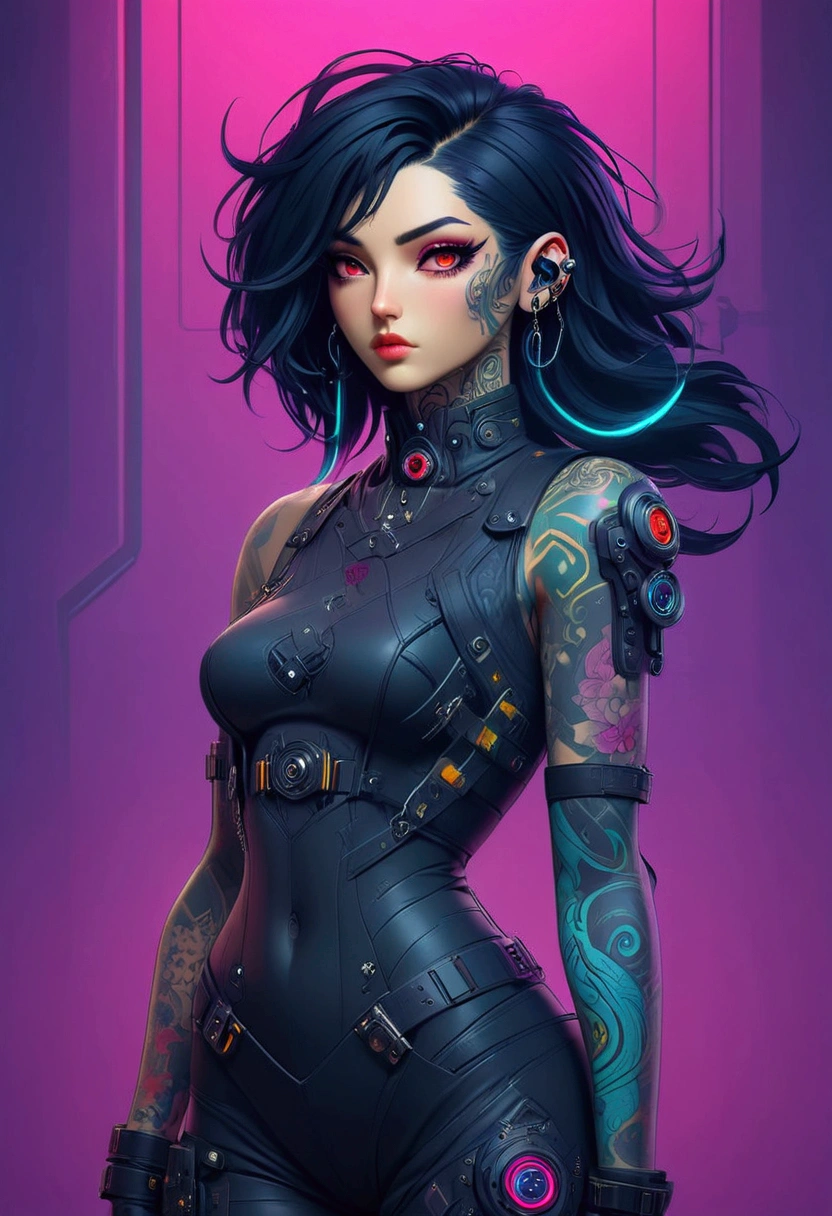 a fullbody view of a woman with tattoos on her body, seductive cyberpunk dark fantasy, ornamental gothic - cyberpunk, cyberpunk art style, advanced digital cyberpunk art, cyberpunk art, cyberpunk themed art, cyberpunk vibrant colors, digital cyberpunk - anime art, cyberpunk style color, cyberpunk dark fantasy art, jet black haired cyberpunk girl, cyberpunk artstyle, dreamy cyberpunk girl, cyberpunk beautiful girl